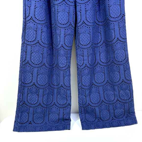 Farm Rio Pineapple Eyelet High Waist Wide Leg Pants Navy Blue Medium NWT - Picture 13 of 17